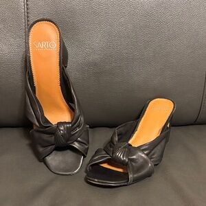 SARTO by Franco Sarto Black Leather Knot Mini Heels
